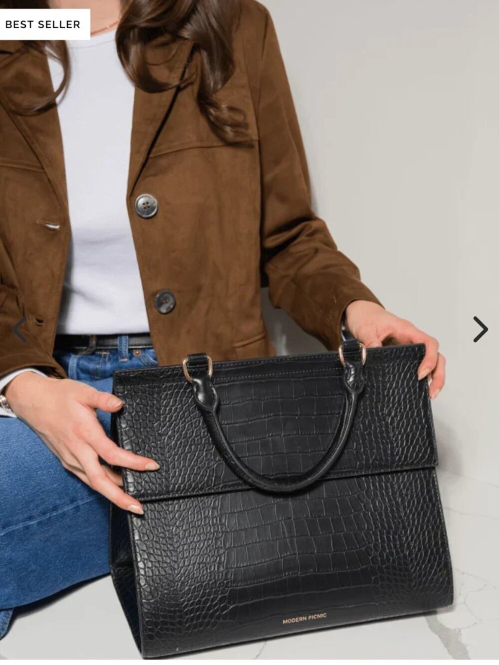 Modern Picnic Large Luncher Designer Lunchbox Black Vegan Croc Leather